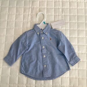 NWT Ralph Lauren Baby Boys Light Blue Oxford Button Down Shirt 6M Classic Pony